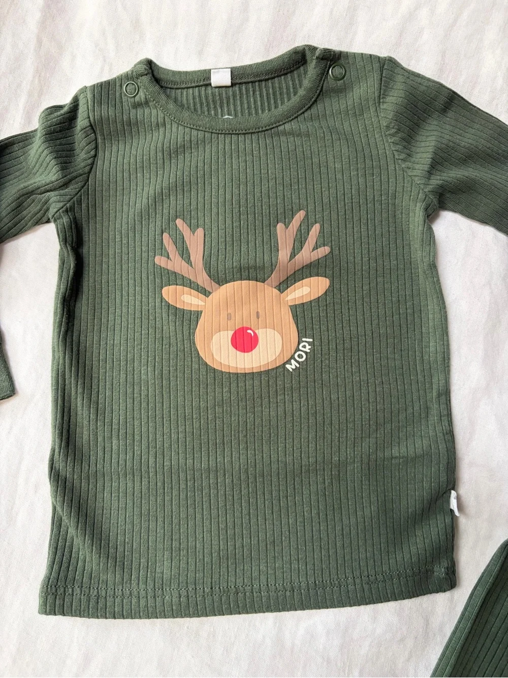 Baby Mori Christmas Ribbed Pajama Set